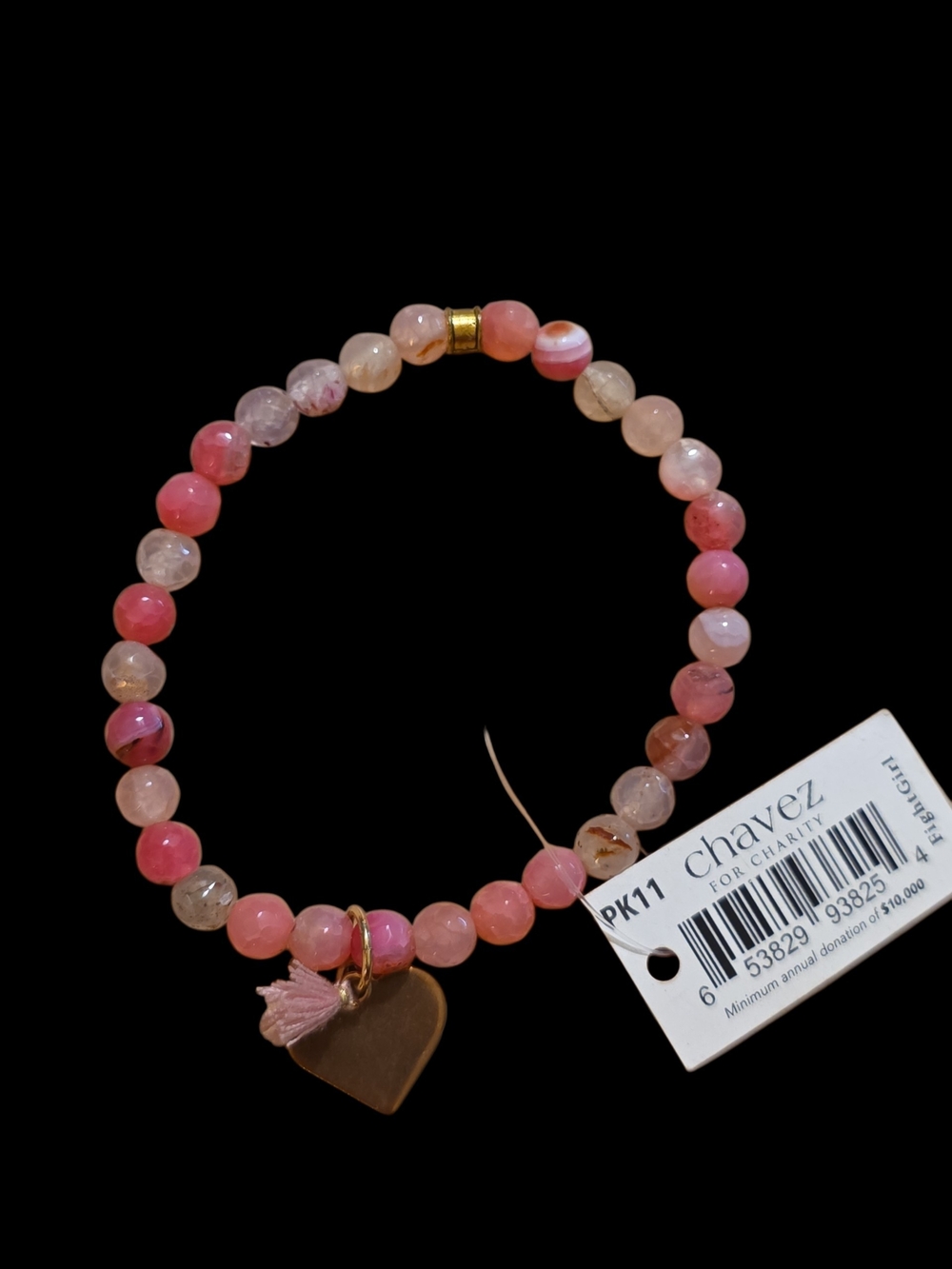 Chavez Pink Beaded Heart Charm Bracelet with Gold Accent